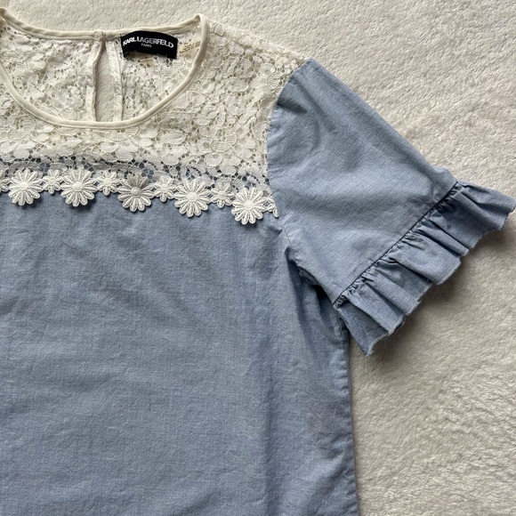 karl lagerfeld paris chambray + lace top - Picture 4 of 9